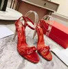 Casual Designer Fashion Women Sexy Lady Red Patent Leather One Strappy Warp Ankle Strap High Heels Crystal Rhinestone Heeled Sandals Party Evening Shoes