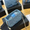 Ladies Heart Crush Perlen Blue Denim Camellia Hobo Umhängetaschen Silber Kette Crossbody Handtaschen mit großer Kapazität Luxusmarke Handtaschen für Frauen Sommer 19x13 cm