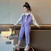 Girls Autumn Spring Sweatshirt Kinderen Set kleding Kapwerk Jacket Tops gestreepte broek 2 stks Tieners Tracksuit 240426