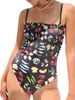 Frauen Badebekleidung Frauen Badeanzüge Tummy Control Ruched Square Neck Print Badeanzug süß Monokini