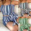 Dames badmode 2024 plus size vintage print stropdas zijkant cami top shorts bikini set hoge taille twee stukken push omhoog strandkleding zwempakken