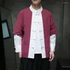 Camisas casuais masculinas masculino linho de algodão chinês Splice Stick Stand Stand Collar Man Streetwear Plus Tamanho Bloups