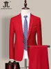 Calça de jaqueta marca de luxo moda moda cor sólida masculino formal casual comercial traje 2pcs Conjunto de vestidos de noiva noivo 240430
