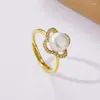 Cluster Rings Natural Freshwater Pearl Micro Diamond Zircon Four-leaf Clover Ring Fashionable Simple Personalized Versatile And Adjustable