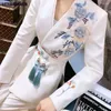 Женские костюмы в китайском стиле белый пиджак для женщин дизайн сплошной средний длинный пальто