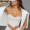 Damestanks Instalike Backles Corsets White Chic V Neck Sexy Cami Tops Slim Mini Bow Lace Trim Y2K Summer Crop Top Vrouwen esthetiek