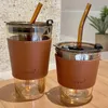 350 ml450 ml kreativer Glas Kaffee Strohhalm mit Deckelheigermaterial Wasserflasche Bier Tee Getränkepaar Becher 240422