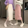 Юбки Smlinan Basic Spleat Like Skirt Women 2024 Осень Зимняя Зимняя Сплошная Утолчка Миди-Ж.