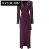 Robes décontractées Ilyboojun 2024 Automne et hiver vintage robe de luxe à manches longues pour femmes à manches longues