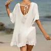 Women Beach Wear Summer White Blouse Shirt Beach Cover Ups for Women Short Flared Sleeve Loose Cotton Beach Wear Bikini Cover Up Bohemio Dress d240501