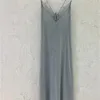Sıradan elbiseler dantel dikiş elmas dekorasyon kadınlar Sling midi elbise ipek kolsuz bayanlar kanat jacquard uzun robe 2024 bahar