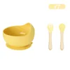 Baby Feeding Baby Feeding TableWares 3-teiliges Set, Nahrungsmittel-Silikon-Kindergeschirrset, Buchenholz, Bambus, Löffel, Gabel-Set-Tassen, Gerichte Utensilien