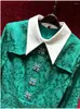 Casual Dresses European And American Women's Clothes 2024 Spring Beaded Lapel Buttons Long Sleeve Green Jacquard Fashion Dress