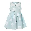 2023 Summer Girl Korean Version ärmlös Peter Pan Collar Vest Dress Kids Cotton Linne Princess Baby Sundress 240426