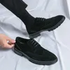 Classic Dress Mens Frosted Suede Derby Leather Shoes Brogue Round Toe Lace-up Casual Man Footwear Male shoes 240422