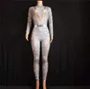 E25 Frauen Pole Dance trägt BodySuit Perl Diamonds Jumpsuit enge Outfits Disco Performance Kostüme Sänger Show Kleid Catw6594604
