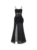 Lässige Kleider schwarzes mysteriöses sexy Kleid reife weiblicher Charme schlanker intellektueller eleganter Frauenschlinge Abendparty Long