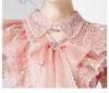 Abiti casual Off Designer Girl Girl Sweet Pink Patchwork in pizzo ricamato in tweed collare mini per donne abiti di lusso in passerella ropa