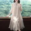 Abbigliamento etnico 2024 in stile primaverile in stile cinese Hanfu set da donna Hanfu retrò elegante qipao migliorato abito in filato a mezza manicotto cheongsam w296