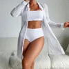 Dames badmode zwempak met korte mouwen voor vrouwen plus size sexy 3 bikini set string stropdas driehoek zwem shorts en top