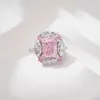 Anelli a grappolo Amazing Fashion di alta qualità S925 Anello in argento sterling Shining Natural Pink Crystal 8x10 Radiante Cut Square Stone Women Jewelry