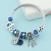 Bangle Classic Dark Blue Crystal Star Moon Charm Blacelet Silver Color Hart Crown Dream Catcher Bead Diy Sieraden