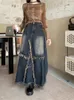 Skirts Star Patchwork Denim Maxi Skirt For Women Y2k Vintage Stitch Long Jeans Korean Streetwear 2024