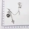 Backs Earrings Vintage Punk Black Crystal Heart Cross Chain Ear Cuff For Women Men Gothic Hip Hop One Piece Bone Clips Party Jewelry Gifts