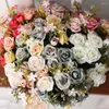 Dekorative Blumen 13 Köpfe 30 cm künstliche Rosenbouquet Seiden weiß rosa Pfingstrote Braut Blume Home Hochzeitsdekor fälschlich