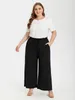 Women's Pants Plus Sized Clothing Women Plain Paperbag High Waist Loose Work Drawstring Pocket Wide Leg For Summer Autumn
