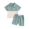 Set di abbigliamento FocusNorm 0-4y Bambini per bambini Abiti estivi 2 pcs patchwork a maniche corte t-shirt collare