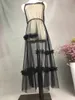 Casual klänningar kvinnors japanska söta lolita mesh transparent se genom klänning spaghetti rem online sling svart sommar