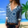 Frauenblusen trendy Sommerhemd Langarm Hawaiian Spring Geometrie Print Shirts Frauen Einfache Büro Dame Bluse Plus Größe