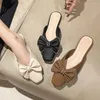 Slippers Crystal Bow Mules noires pour femmes appartements 2024 Été Outdoor Slip on Elegant Sexy Party Dress Shoes Brown
