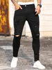 Jeans pour hommes hommes slim fit ripper fashion street de style décontracté pantalon en denim noir