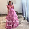 Vestidos de fiesta Sesvintage Rosa Tiered Ruffles Prom-Neck Mleeveless A-Line Vestido de vestidos de noche vestidos de concurso