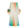 Robes décontractées Anlan Robe plissée à rayures colorée pour les femmes Fashion 3D Floral Spliced Manches Mid Longueur 2024 Été 2C883
