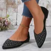 Elegant Knitted Ballet Flats Woman Point Toe Mesh Moccasins Ladies Big Size crystal Loafers Soft Driving Shoes