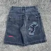 JNCOバギーデニムショーツハラジュクY2Kジーンズヒップホップヴィンテージパターンサマーメンズゴシックメンズバスケットボールショーツストリートウェア240430