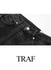 Traf 2024 Kvinnor Fashion Blue Denim Jeans Solid Long Pants Woman Versatile With Metal Zipper Straight Baggy Trousers Streetwear 240420