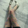 Женские носки Rainbow Mesh чулки женские яркие многоцветные колготки тонкие летние цветные колготки с сеточной сеткой.