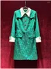 Casual Dresses European And American Women's Clothes 2024 Spring Beaded Lapel Buttons Long Sleeve Green Jacquard Fashion Dress