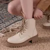 Boots Femme Chaussures Motorcycle Med Talon Round Toe Zipper Lady Footwear Automne Hiver 35-40 BEIGE BC5217