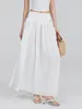 Skirts Wsevypo Fairycore White Pleated Long Summer Women's Mid Elastic Band A-Line Skirt For Beach Streetwear Aesthetic Clothes