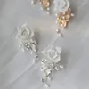 Dangle Ohrringe Slbridal handgefertigtes funkelnder Leichtmetallblatt Strass Porzellan Blume Süßwasserperlen Braut Hochzeit Ohrring Frauen Mädchen