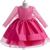 Séquelles de dentelle à manches longues formelles Robe princesse de mariage Hôte d'anniversaire Bown Bow Kids Robe pour fille Bridesmaid Children Vêtements