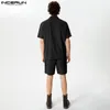 Herren -Trailsuiten 2024 Männer setzt einfarbige transparente Sommer -Revers -Shirt -Shirts Shorts 2pcs Streetwear Fashion Casual Suits Incerun