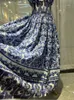 Marmellata in passerella estate fiore midi abito da donna cinghia blu porcellana bianca elastictop abiti lunghi abbigliamento da spiaggia per le vacanze in spiaggia 240425