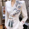 Женские костюмы в китайском стиле белый пиджак для женщин дизайн сплошной средний длинный пальто