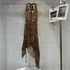 Robes décontractées prempomp 2024 collection d'été sans manches bandage lacet-up licolaire mince taille brun léopard backless robe courte femme gp831